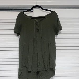 hollister army green lace up crisscross tee shirt